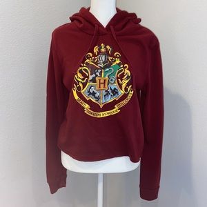 Harry Potter Hogwarts Crest Draco Maroon Cropped Hoodie M-L